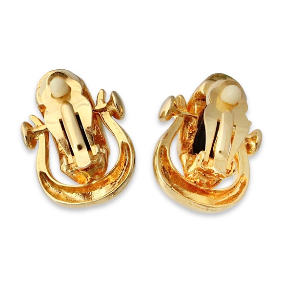 Vintage Black Lucite Door Knocker Clip On Earrings Gold Plated Doorknocker - Picture 4 of 4